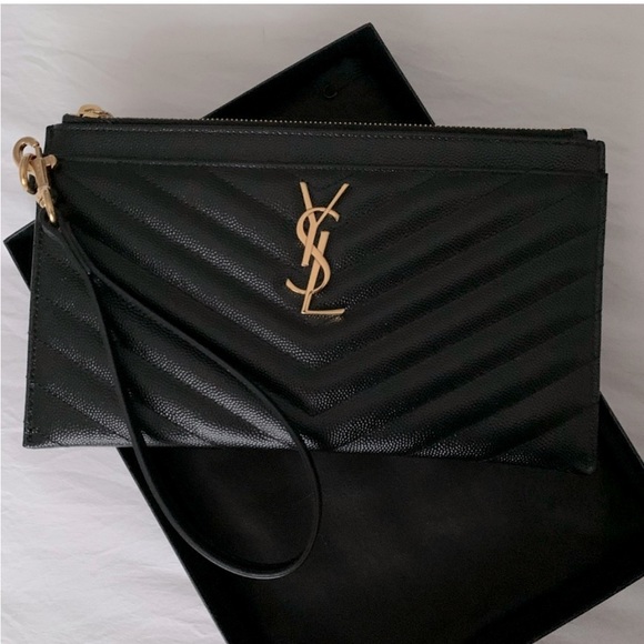 YSL Large Bill Pouch in Black and gold hardware. Good used condition. Authentic. - Picture 6 of 7